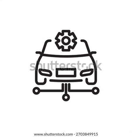 Vehicle software integration icon linking a car and cloud network. Represents connected vehicle systems, OTA updates, telematics, and digital mobility solutions. Vector for IoT and automotive tech.
