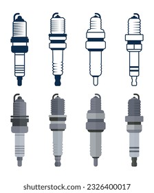 Vectordesign-Kollektionen mit dem Auto Spark Plug-Illustrationen auf weißem Hintergrund. 2D minimaler Vektorgrafik mit hochqualitativem, kostenlosem Design. Fahrzeug-Parkkonzept ist Geräteservice, Elektrischer Parkvektor. 
