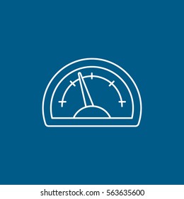 Vehicle Speedometer Tachometer Line Icon On Blue Background