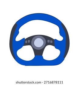 El volante del vehículo con un diseño azul y gris dinámico representa el concepto de conducción, control, transporte y dirección en la tecnología automotriz y las interfaces gráficas