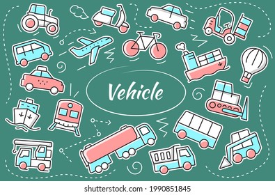 Vehicle sticker set. Collection of transport icons. Vector illustration.