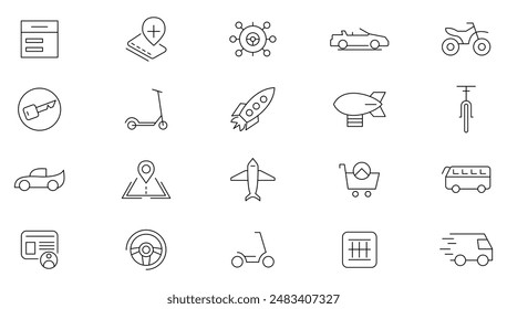 Vehicle thin line icons set. Industrial and transport linear icons collection. UI thin outline icons pack