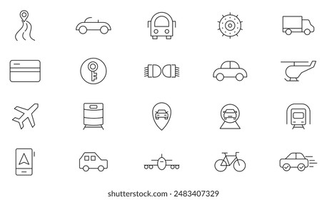 Vehicle thin line icons set. Industrial and transport linear icons collection. UI thin outline icons pack