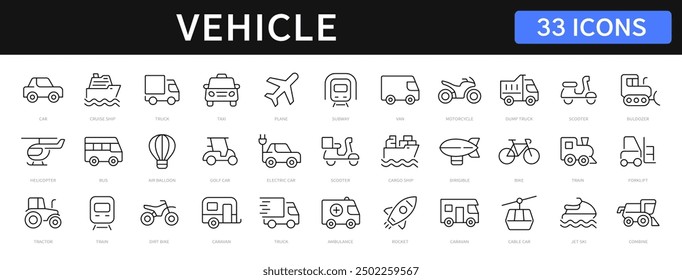 Vehicle thin line icons set. Transport sign. vehicle editable stroke icons collection. Vector illustration