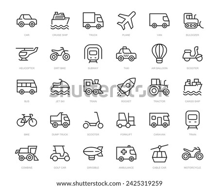 Vehicle thin line icons set. Transport icon. vehicle editable stroke icons collection. Transport types. Vector illustration