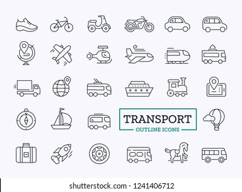 Vehicle Thin Line icons. Vector Outline transport Symbols for web.