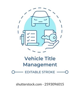 Vehicle title management soft blue concept icon. Documentation organization, compliance. Round shape line illustration. Abstract idea. Graphic design. Easy to use in infographic, presentation