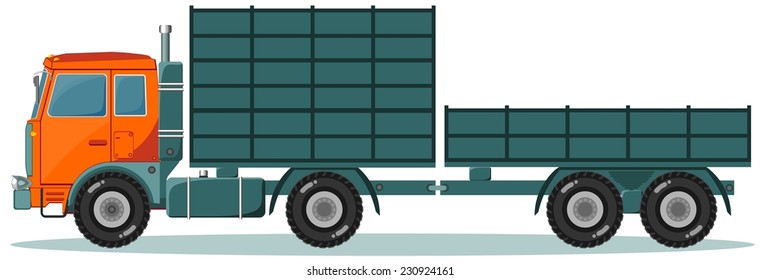 Vehicle with trailer for loads of big and small, vector illustration