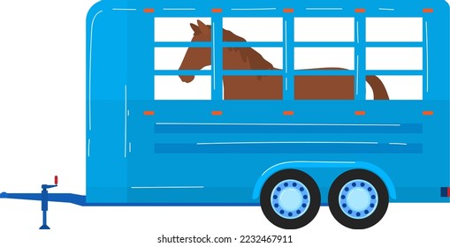 Transporte de remolques de vehículos al volante, camión de granja con caballo, aislado en ilustración vectorial blanca. Camión de dibujos animados de la acción de transporte animal