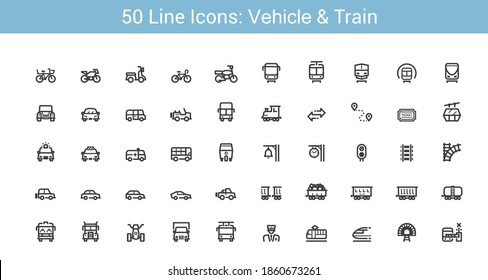 Conjunto de iconos de la línea de tren y del vehículo
