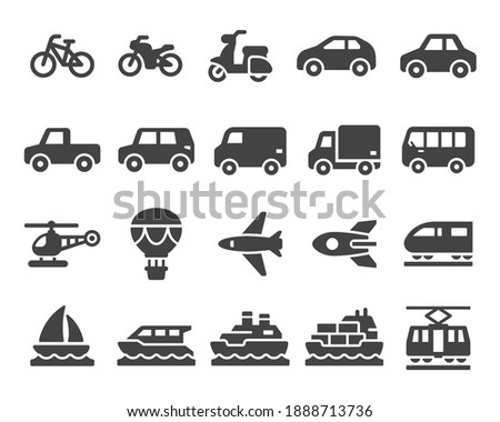 vehicle and transport icon set,solid and glyph style,vector and illustration