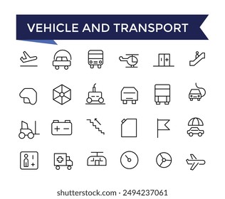 Vehicle And Transport Line Icons set with editable stroke collection for web and ui. Line icons pack. Vector illustration.
