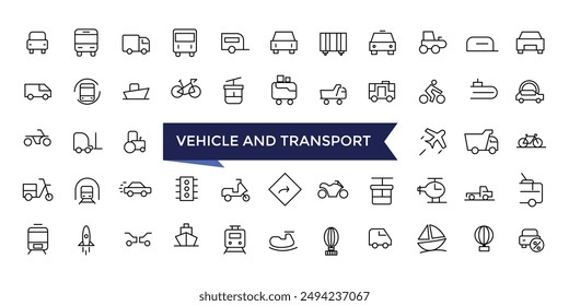 Vehicle And Transport Line Icons set with editable stroke collection for web and ui. Line icons pack. Vector illustration.