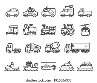 Vehicle And Transport Thin Line Icon Set,vector And Illustration