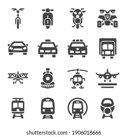 vehicle and transportation front view icon set,vector and illustration