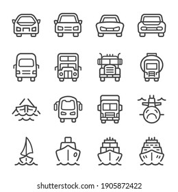 vehicle and transportation front view thin line icon set,vector and illustration svg