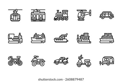 vehicle transportation icons. outline minimal style icon set