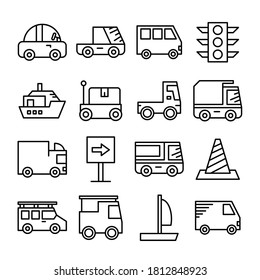 vehicle and transportation line icons vector set