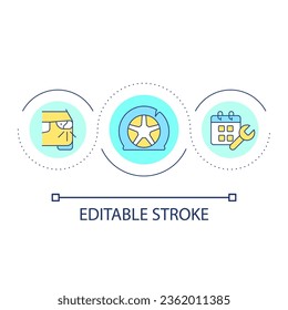 Vehicle troubleshooting service loop concept icon. Regular car checkup. Driving safety rule abstract idea thin line illustration. Isolated outline drawing. Editable stroke. Arial font used