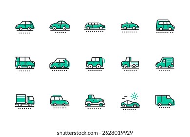 Vehicle types - set of line design style icons