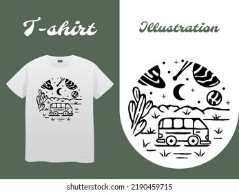 
Vehicle Under the Planet Line Art Illustration vintage design. Perfect for tshirt, sticker, logo, and print design