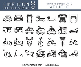 Conjunto de iconos del vector del vehículo.  Icono de línea modificable.