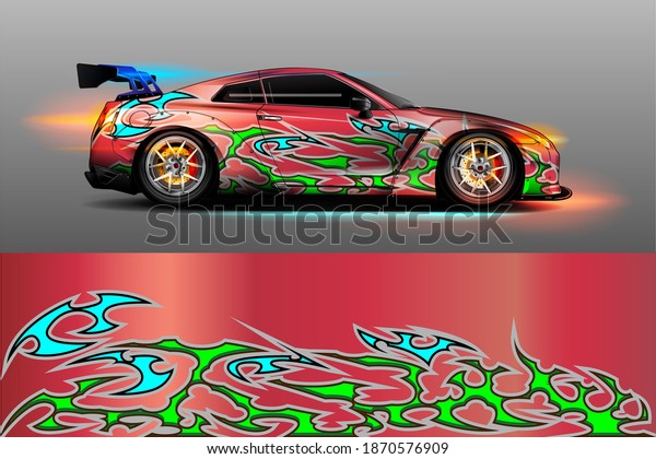 Vehicle\
vinyl wrap design with sporty abstract\
background