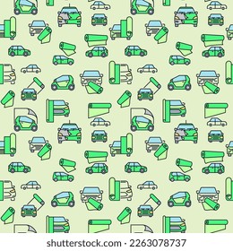 Vehicle Vinyl Wrapping vector concept seamless pattern with green cars
