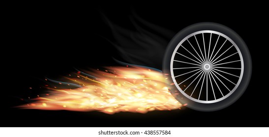 vehicle wheel with fire burning
