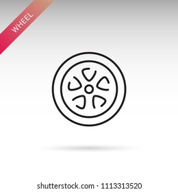 Vehicle wheel, tire. Transport icon. Transportation concept thin line vector icon. Modern web icon isolated on white.