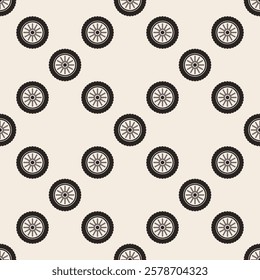 Vehicle wheel vector seamless pattern. Auto tire and metal rim vector concept background