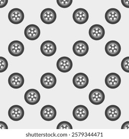 Vehicle wheel vector seamless pattern - Car tire and stylish rim concept background