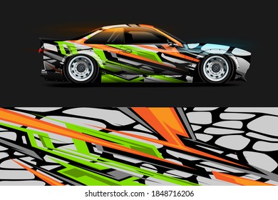 vehicle wrap and vinyl sticker design with racing abstract background