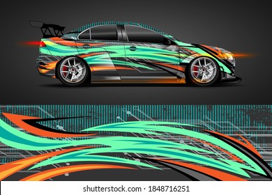 vehicle wrap and vinyl sticker design with racing abstract background