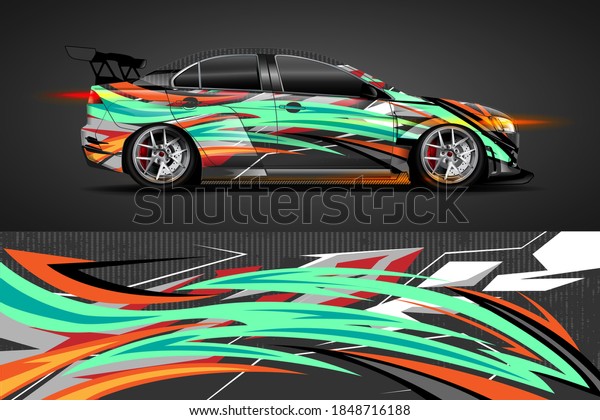 vehicle wrap and vinyl sticker design with\
racing abstract\
background