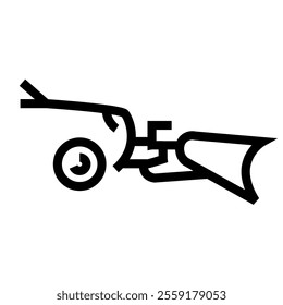 Vehicle-mounted Snowplow line black icon. Vector isolated button. Editable stroke.