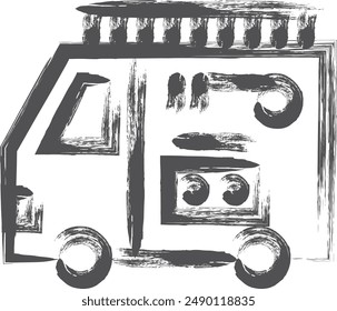 Vehicle-related brush-drawn single illustration fire engine