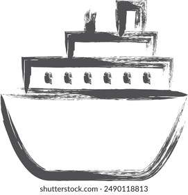 Vehicle-related brush-drawn single illustration passenger ship