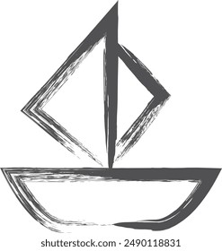 Vehicle-related brush-drawn single illustration yacht