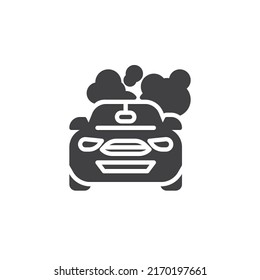 Vehículos, icono del vector de contaminación del aire. signo plano relleno para concepto móvil y diseño web. Icono de glifo de humo de auto. Símbolo, ilustración del logotipo. Gráficos vectoriales