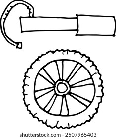 vehicles bicycle, moped, scooter and their parts, black and white hand drawing, vector