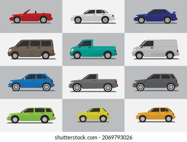 vehicles car template set elements for road or street illustration. 