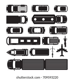 Vehicles, Cars and Transportation in Top or Above View, Silhouette, Mode of Transport, Public and Mass