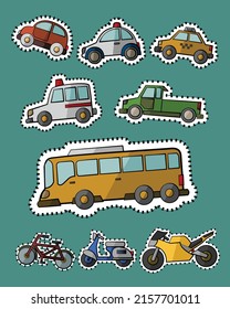 Vehicles Cartoon Design Vector Set Cartoon Color Different Cars Side View Icons Set Vector Stock Illustration