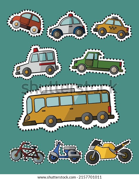 Vehicles Cartoon\
Design Vector Set Cartoon Color Different Cars Side View Icons Set\
Vector Stock\
Illustration