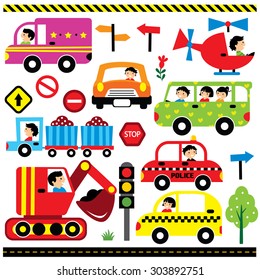 vehicles with driver clip art set