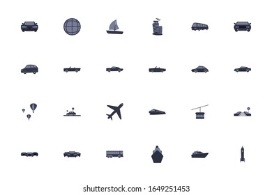 Fahrzeuge erfüllen Stilsymbol-Set-Design, Nahverkehrsfahrt Stadtmotorgeschwindigkeit schnell und fahren Thema Vektorillustration Illustration