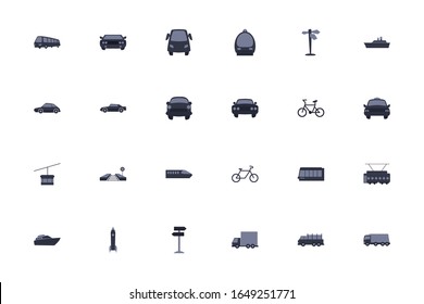 Vehicles fill style icon set design, Transportation travel trip urban motor speed fast and driving theme. Vector illustration.
