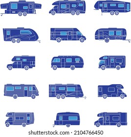 Vehicles flat vector collection blue icon set