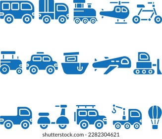 Vehicles icon set, 15 transportation vehicle icon set black vector